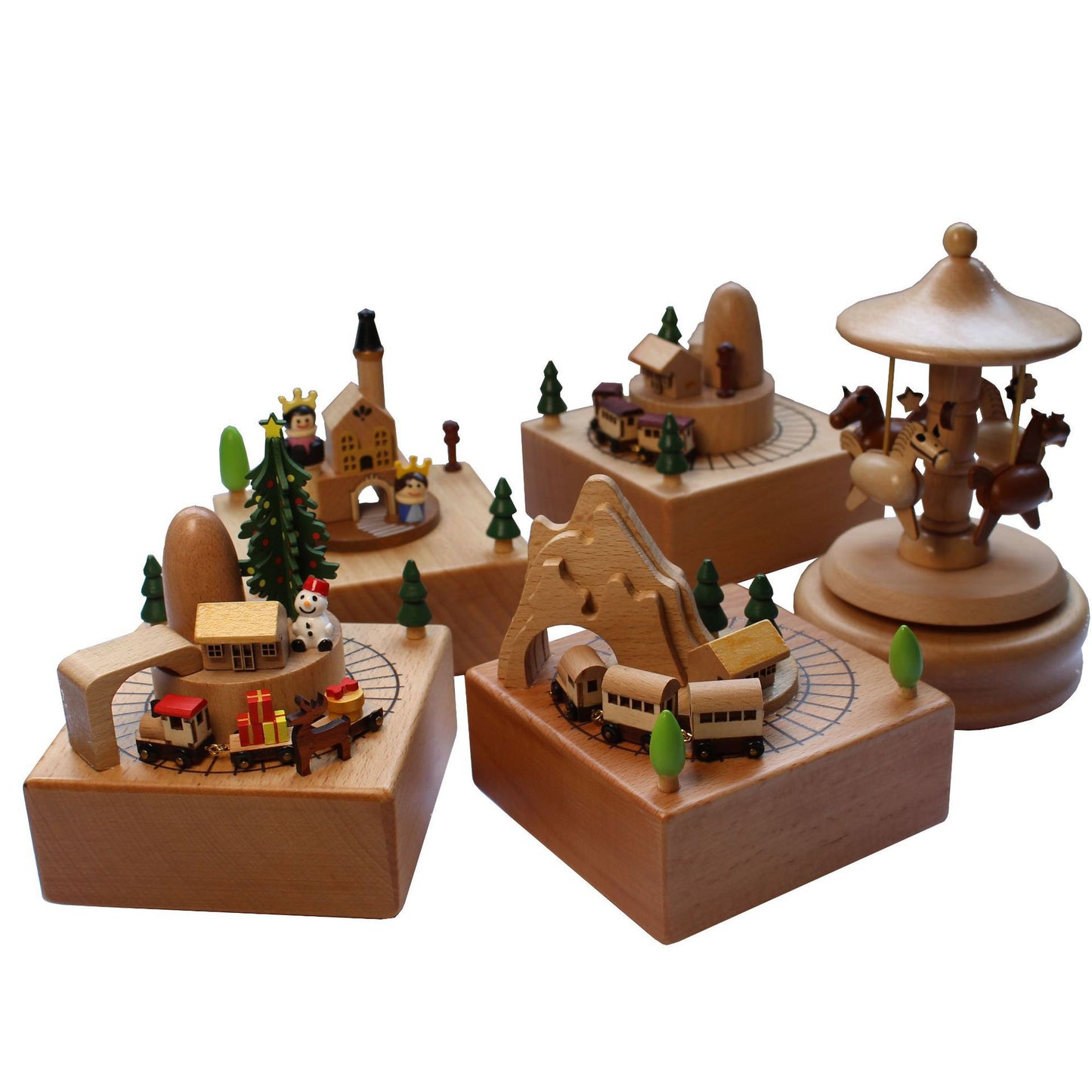 Wooden Creative Music Box Carousel Wooden Train Home Decoration Crafts Birthday Gift