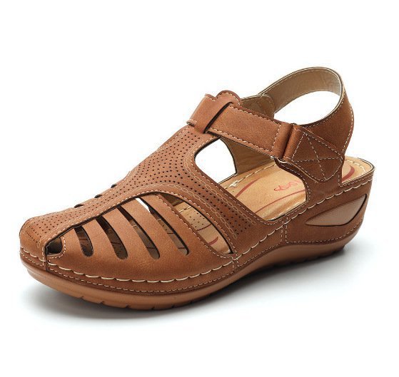 Cross-border 2026 Summer New Women's Wedge Sandals, Hollowed-out Breathable Strapless Thick-soled Peep Toe Sandals, Plus Size for Export