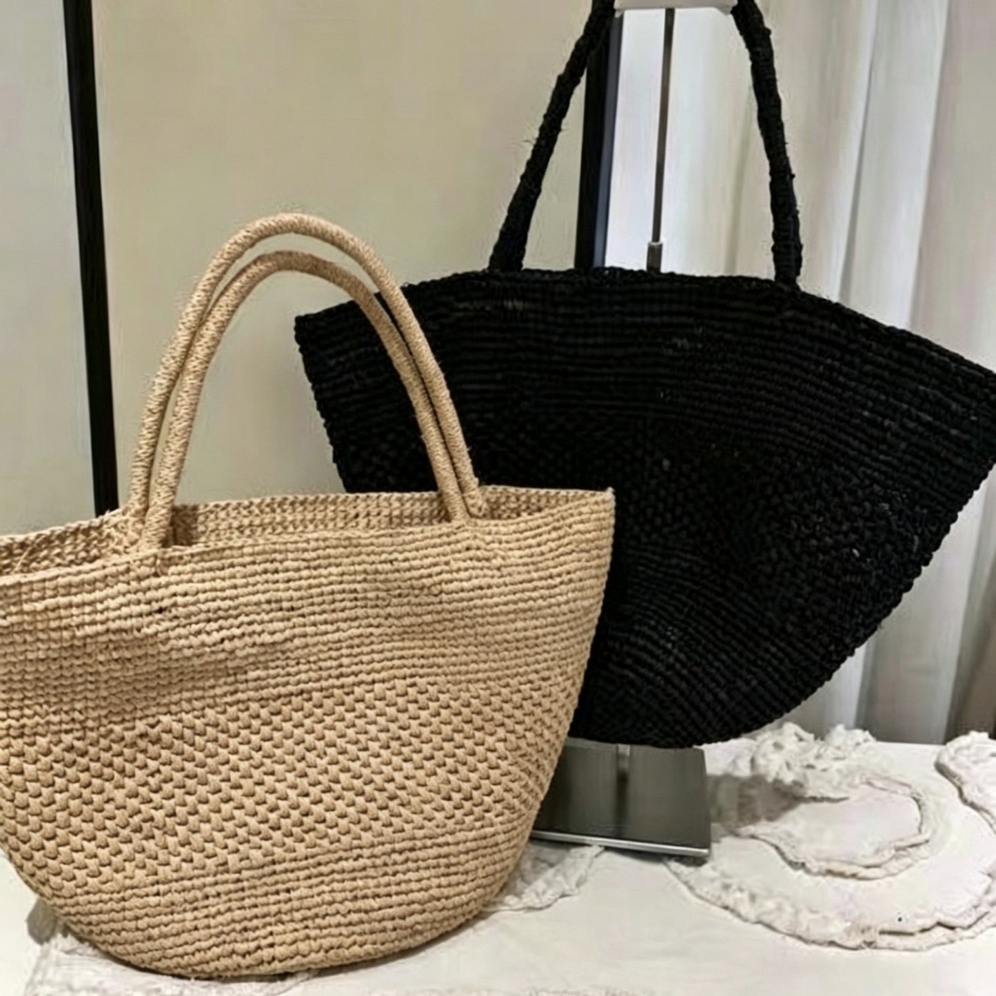 Japanese-style Raffia Hand-crocheted Straw bag, French Resort Style, Casual and Versatile Shoulder Bucket Bag for Women