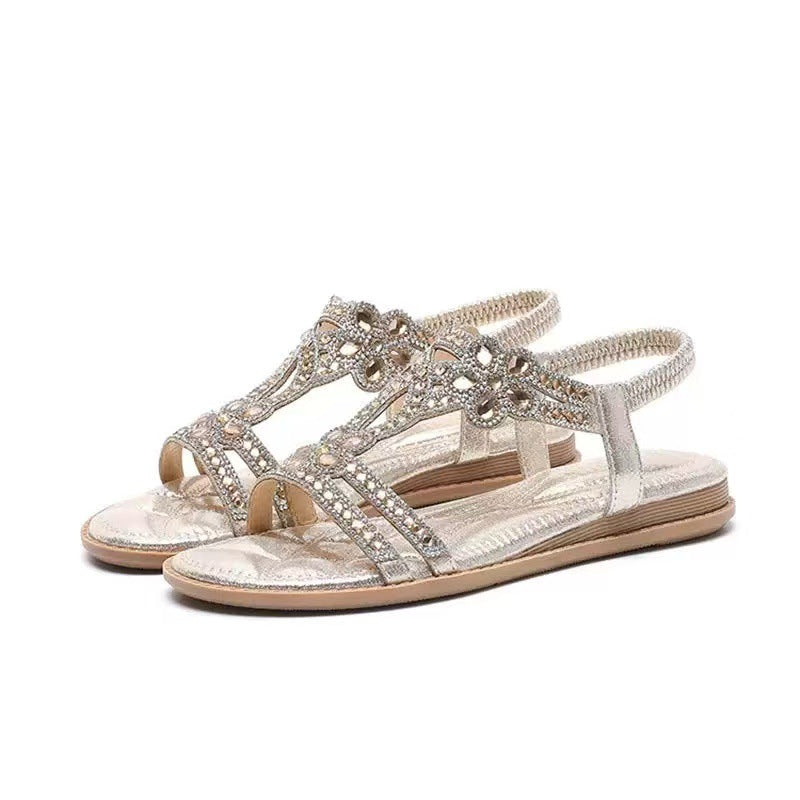 Bohemian 2026 New Cross-border Casual Rhinestone Flower Women's Comfortable Flat Sandals