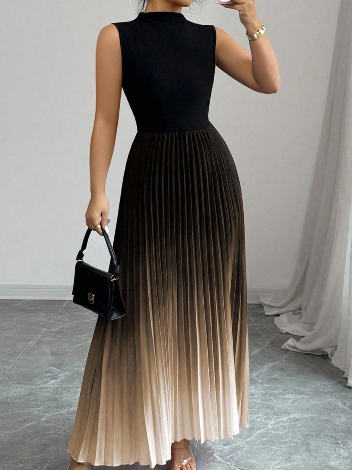 New Spring Arrivals from European and American Cross-border E-Commerce: Lightweight and Flowy Round Neck Sleeveless Gradient Color Dress
