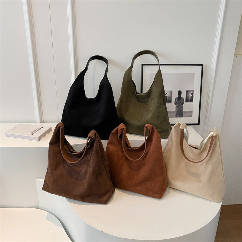 Retro casual commuter large capacity women's bag 2026 new autumn and winter suede tote bag niche versatile shoulder bag