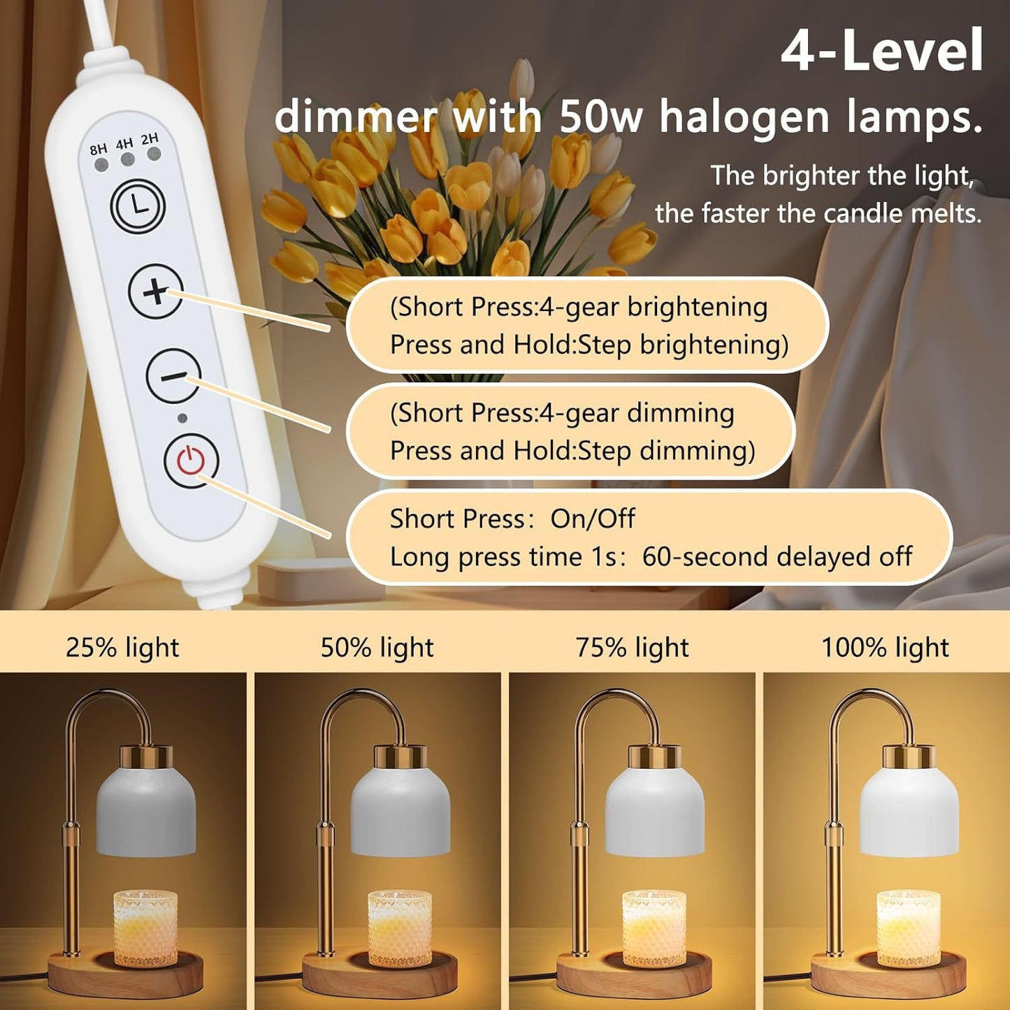 New Amazon Flameless Adjustable Aromatherapy Candle Lamp, Solid Wood Aromatherapy Essential Oil Candle Lamp, Bedroom Atmosphere Table Lamp