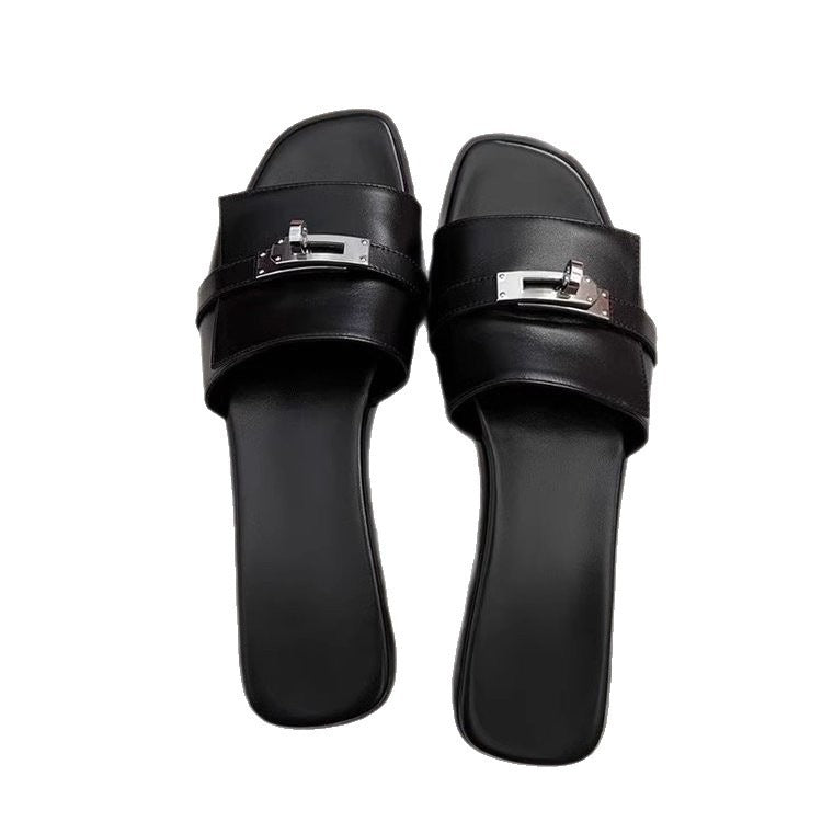 Women's Letter Buckle Strappy Sandals, 2026 Summer New Style, Sexy Flat Square Toe Open Toe Beach Sandals