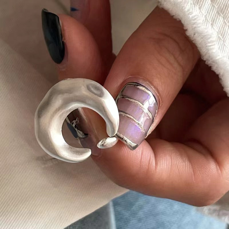 Fashion personality open ring female frosted texture moon letter ins ring all-match high-end index finger ring trend