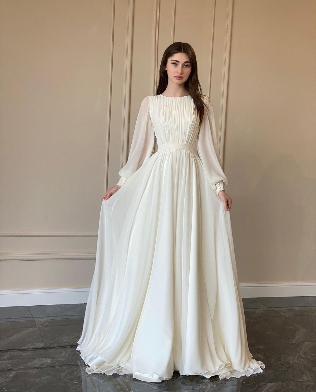 2026 Spring Fashion Court Style French White Double-Layer Chiffon Full Skirt Princess Fairy Dress