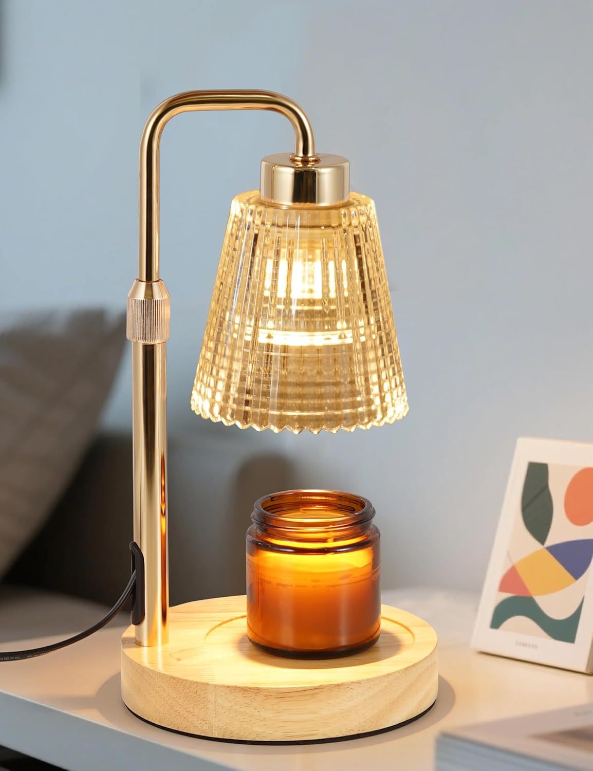 New Amazon Flameless Adjustable Aromatherapy Candle Lamp, Solid Wood Aromatherapy Essential Oil Candle Lamp, Bedroom Atmosphere Table Lamp