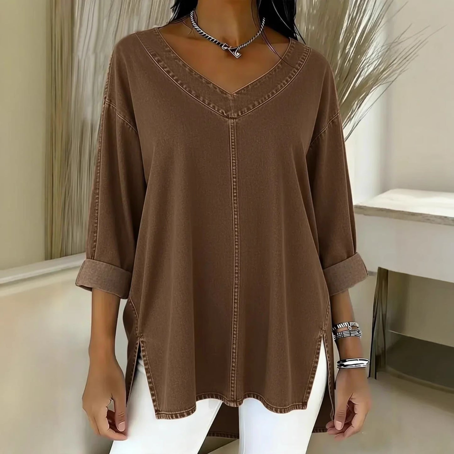 2026 Spring New Arrival European and American Cross-Border Women's Street Fashion Denim V-Neck Top
