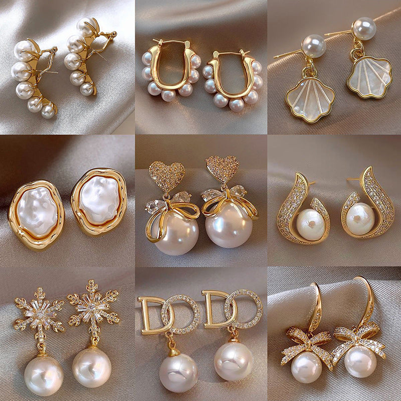High-end imitation Baroque imitation pearl earrings niche light luxury bow diamond earrings 2025 new popular earrings