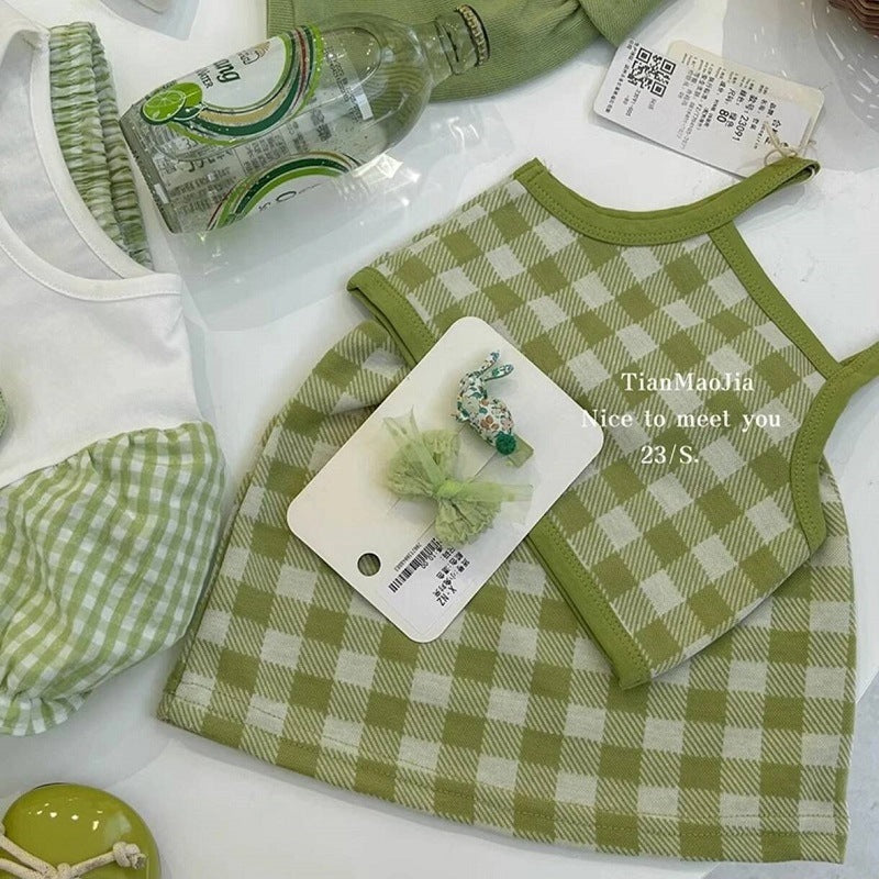 Girls' Summer Set 2026 New Style Stylish Baby School Style Polo Neck Vest Top and Skirt Two-Piece Set