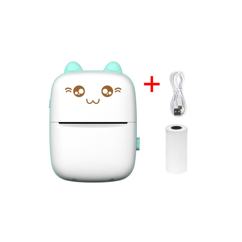 Cute cartoon-style Inkless Mini Printer with a USB cable on a white background