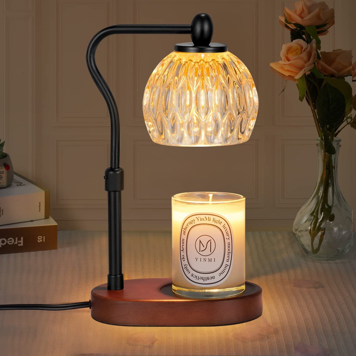 New Adjustable Flameless Aromatherapy Diffuser, Glass Aromatherapy Candle Melting Lamp, Essential Oil Melting Candle Lamp, Bedroom Ambient Table Lamp