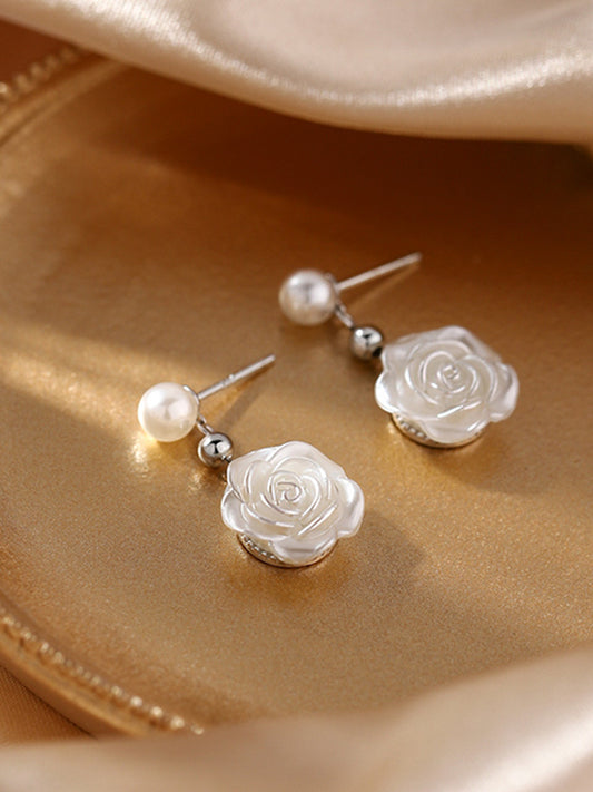 925 Silver Needle Camellia Earrings Women New Earrings Light Luxury Niche Design Earrings Summer