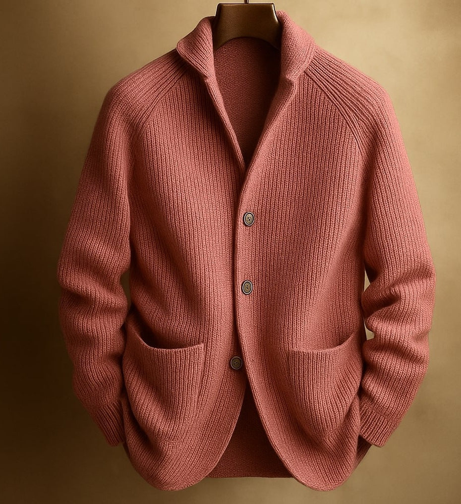 2026 Cross-border Gentleman's Knitted Three-Button Shawl Collar Cardigan