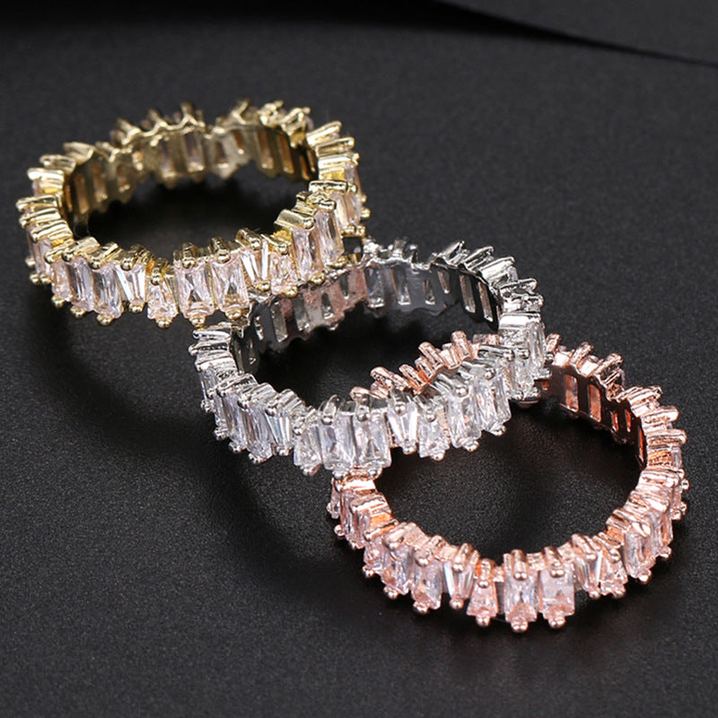 Amazon cross-border European and American irregular zircon ring three-color fashion gold-plated flash diamond ring women's accessories