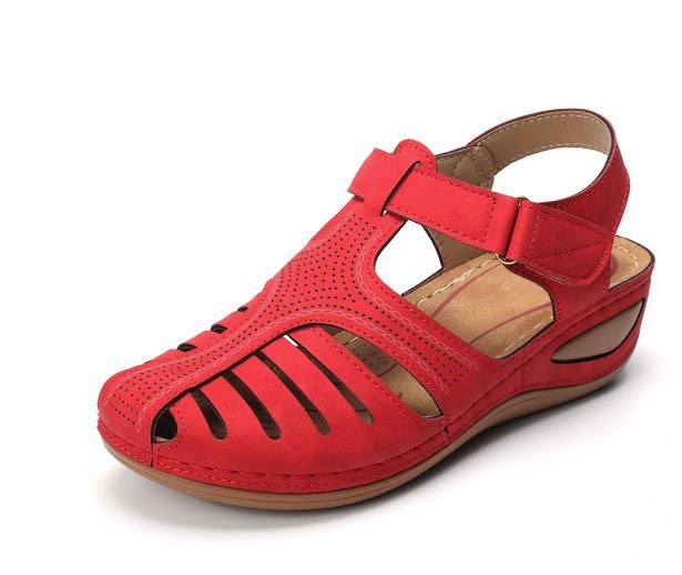 Cross-border 2026 Summer New Women's Wedge Sandals, Hollowed-out Breathable Strapless Thick-soled Peep Toe Sandals, Plus Size for Export