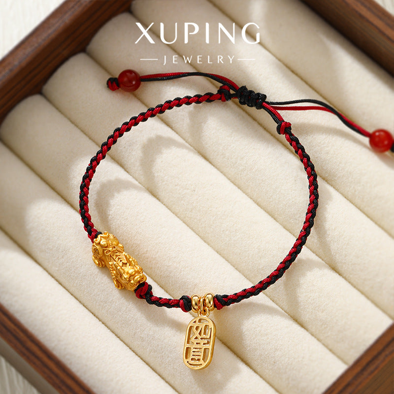 Xuping Imitation Gold Luxury Hand-woven Red Rope Bracelet, Simple Fortune Talisman, Niche New Year Jewelry Wholesale for Women
