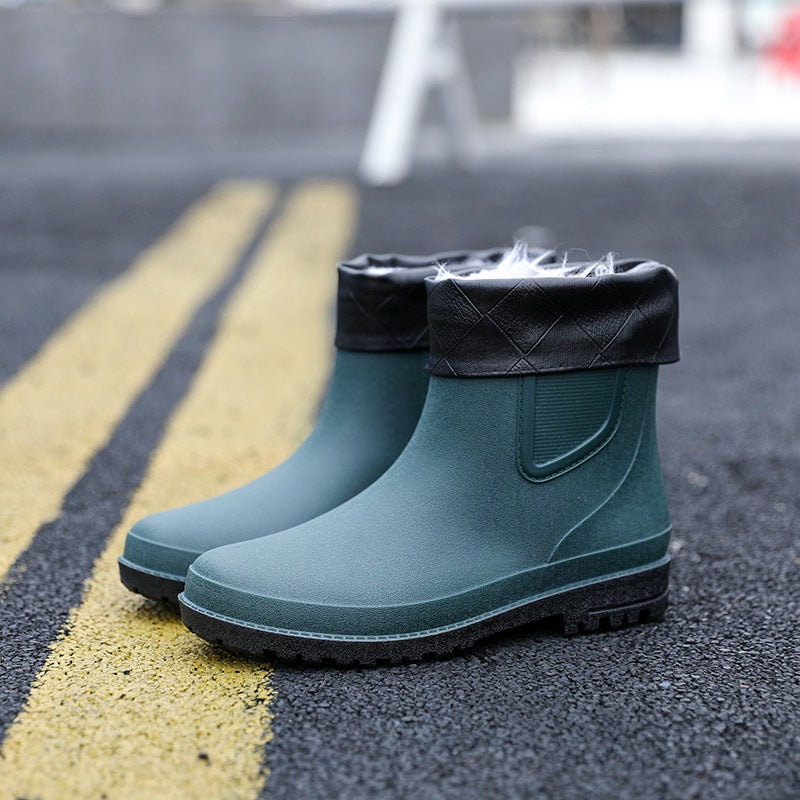Chelsea non-slip rain boots men's waterproof shoes short tube rain boots wear-resistant warm mid-tube rubber shoes fishing car wash overshoes