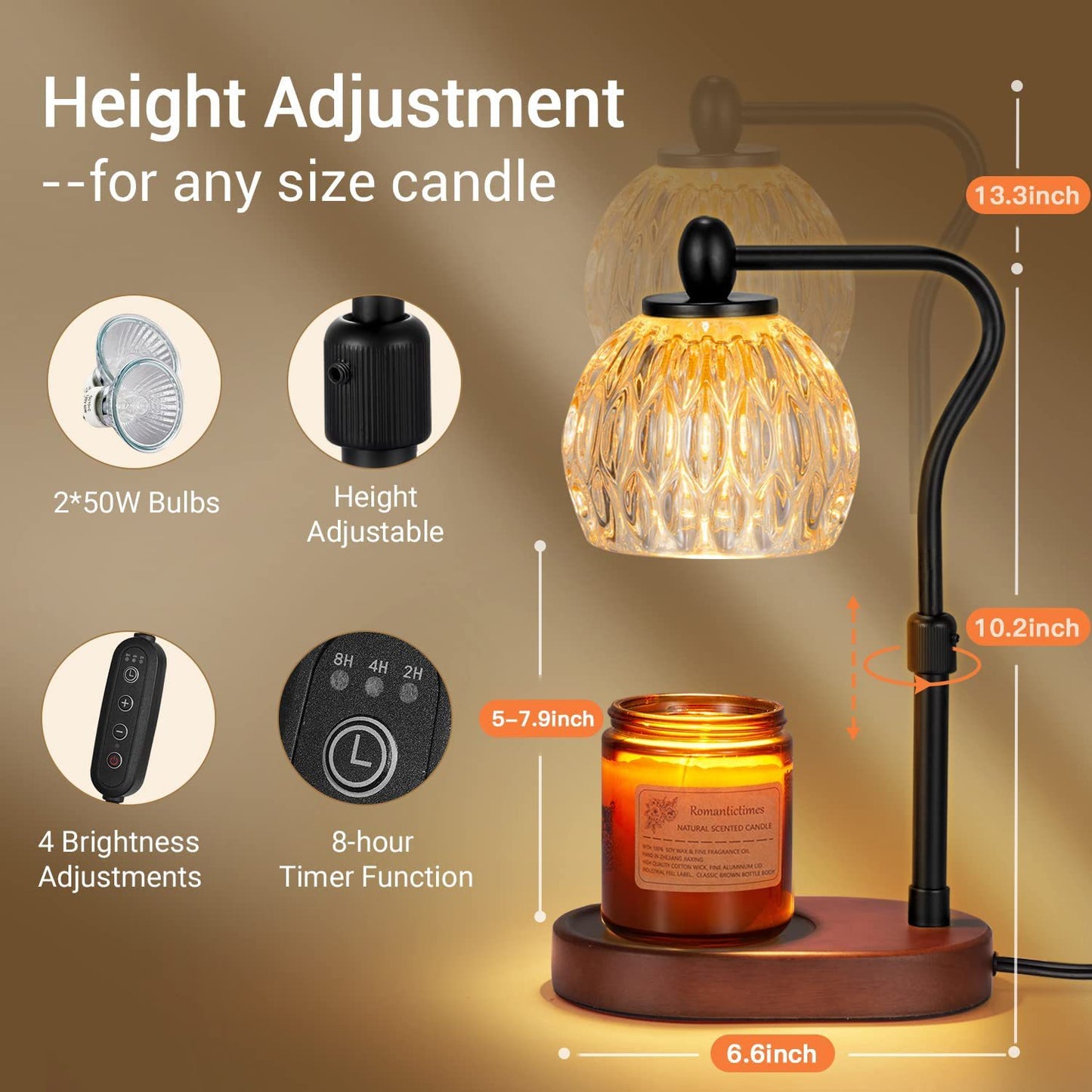 New Adjustable Flameless Aromatherapy Diffuser, Glass Aromatherapy Candle Melting Lamp, Essential Oil Melting Candle Lamp, Bedroom Ambient Table Lamp
