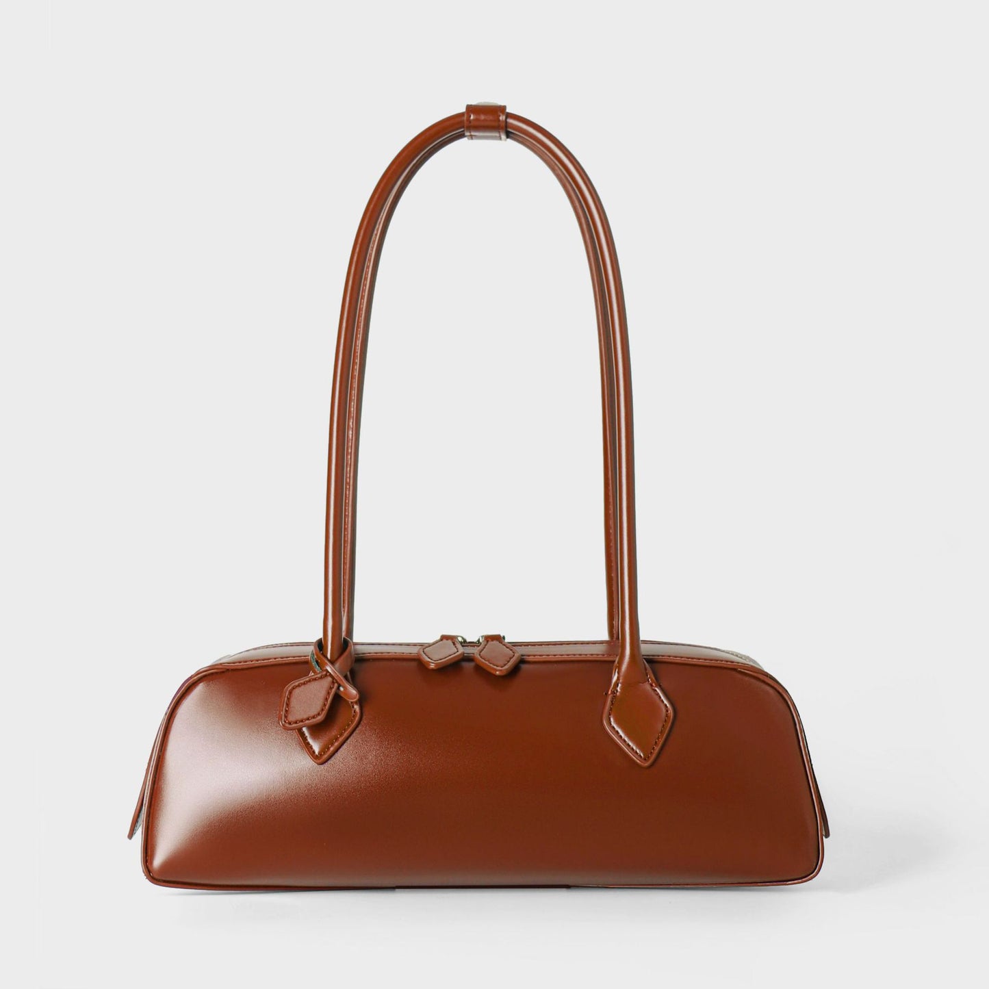 2026 New Korean Style Niche Design Shoulder Bag, Large Capacity Genuine Leather Underarm Bag, Long Red Baguette Bag