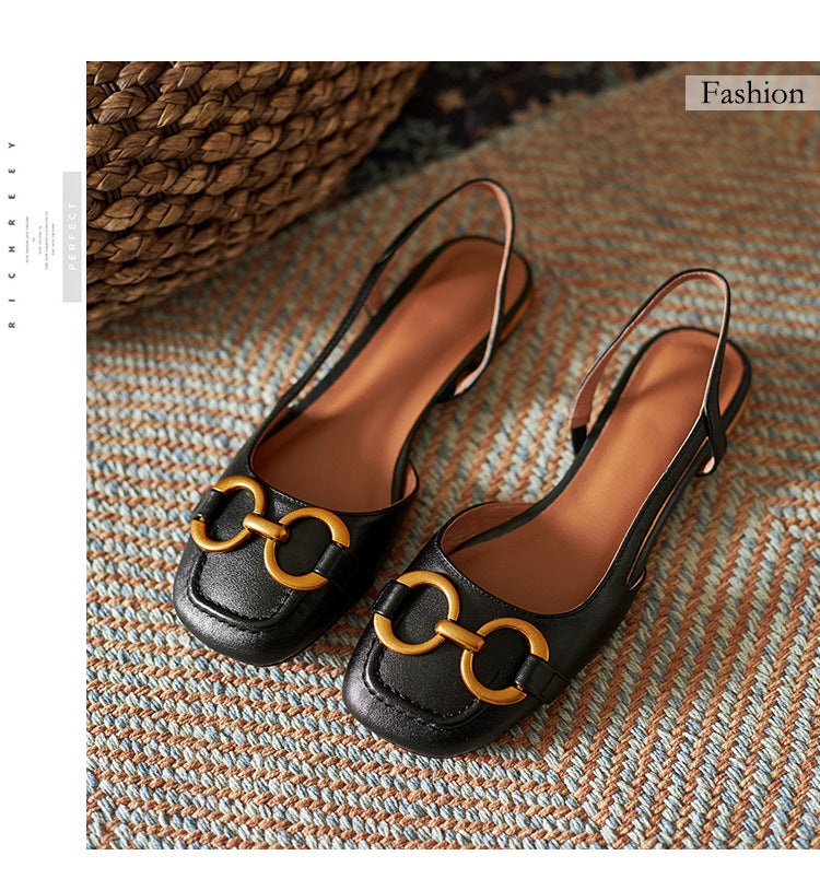 Summer New French Low-Heel Closed-Toe Slip-On Buckle Sandals, Plus Size European and American Style Women's Shoes (Export)