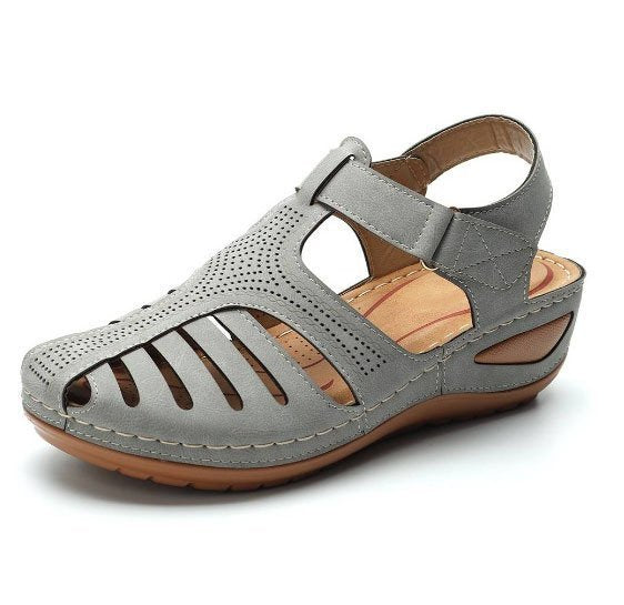 Cross-border 2026 Summer New Women's Wedge Sandals, Hollowed-out Breathable Strapless Thick-soled Peep Toe Sandals, Plus Size for Export