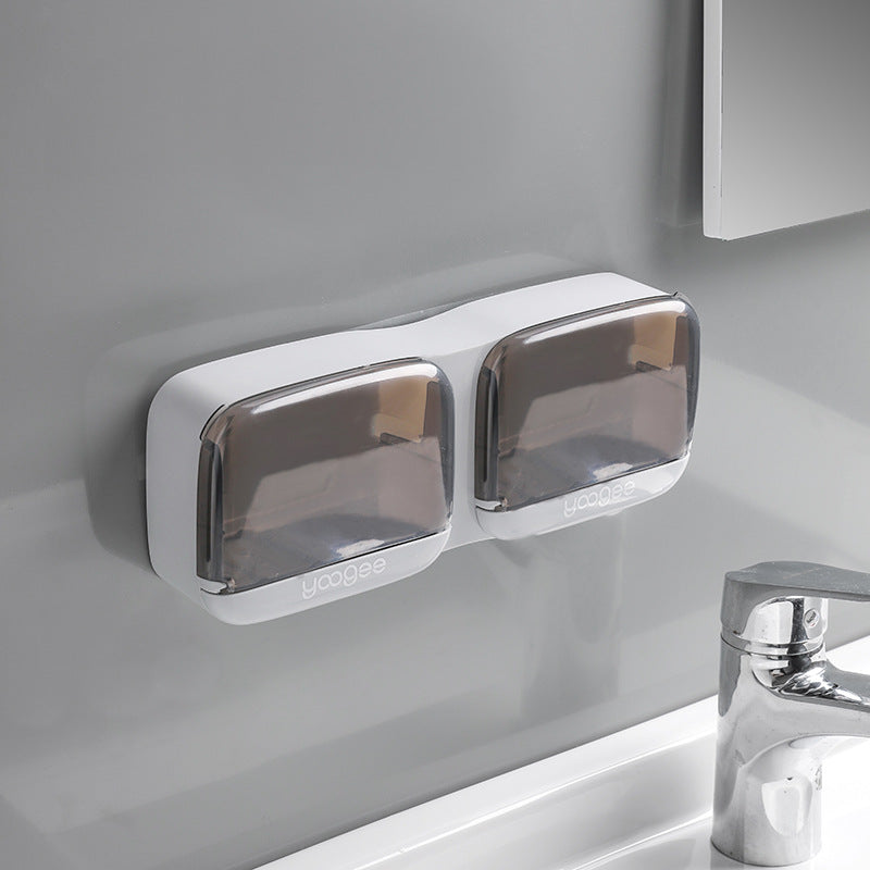 Soap Box Drain Toilet No Punching Shelf Wall-mounted Soap Box with Cover Dustproof Creative Flip Soap Box
