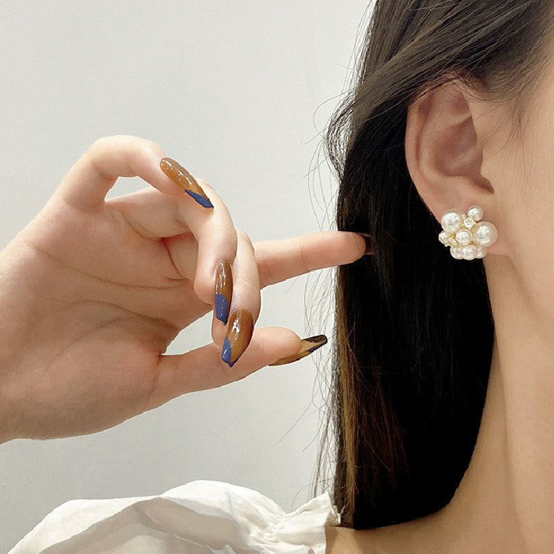 S925 Silver Needle South Korea Dongdaemun Net Red Pearl Earrings Zircon Trendy Design Sense Temperament Versatile Stud Earrings
