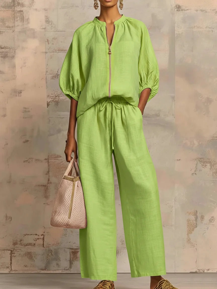2026 Autumn New European and American Style Women's Zipper Top Casual Set