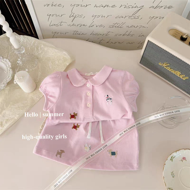 Girls' Summer Set 2026 New Style Stylish Baby School Style Polo Neck Vest Top and Skirt Two-Piece Set