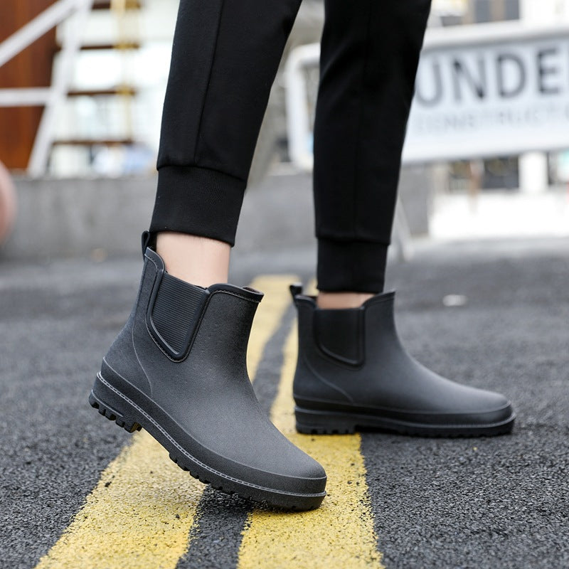Chelsea non-slip rain boots men's waterproof shoes short tube rain boots wear-resistant warm mid-tube rubber shoes fishing car wash overshoes