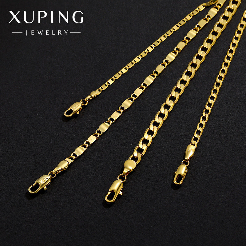 Xuping Jewelry Copper Autumn/Winter Necklaces, Fashionable Cuban Chain Pendant with Chain, European and American Style Gold Necklace, Wholesale Chains