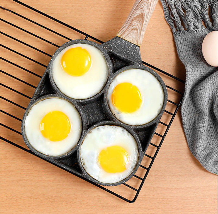 Maifan Stone Four-hole Omelette Pan, Flat-bottomed Non-stick Steak Pan Breakfast Egg Burger Frying Pan, Kitchen Utensils Small Pan