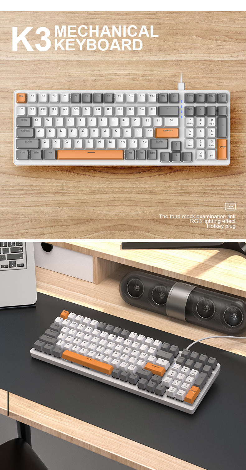 Free Wolf K3 Mechanical Keyboard 980 Game 100 Keys Customized e-sports Office Game Computer Keyboard