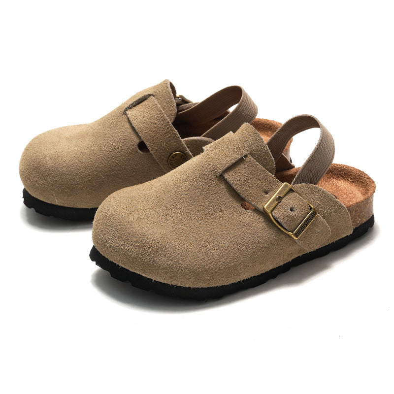 RUIZUSTOCK Ruizu Autumn and Winter Children's Cork Sandals Genuine Leather Boys' Beach Slippers with Closed Toe Girls' Matte Leather