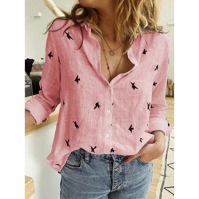 European and American Style Xiyin Amazon Best-selling Solid Color Casual Loose Long-sleeved Linen Shirt, In Stock with Sleeves, Women's Clothing