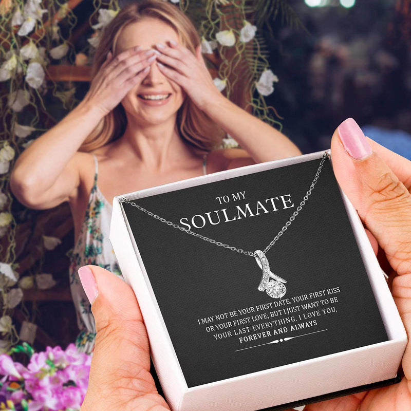 Cross-border Hot Style Soulmate Design Touching Herringbone Pendant Classic Versatile Mother's Day Gift Necklace