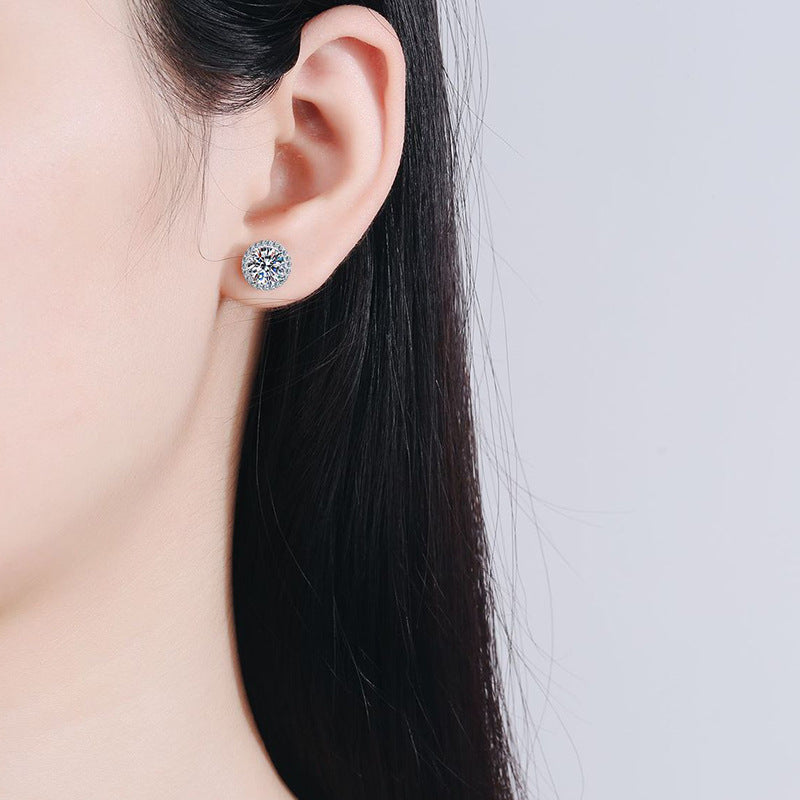 s925 silver cross-border exclusive earrings classic men's and women's four-claw round earrings one carat moissanite earrings for women