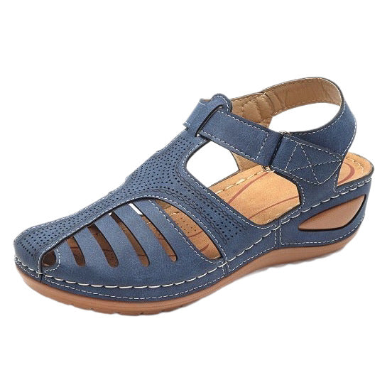 Cross-border 2026 Summer New Women's Wedge Sandals, Hollowed-out Breathable Strapless Thick-soled Peep Toe Sandals, Plus Size for Export