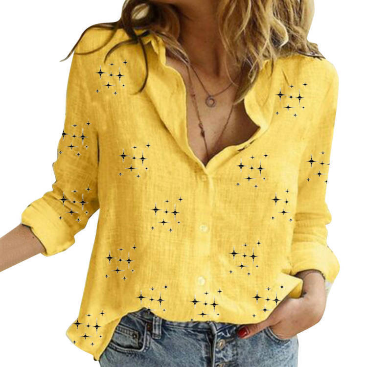 European and American Style Xiyin Amazon Best-selling Solid Color Casual Loose Long-sleeved Linen Shirt, In Stock with Sleeves, Women's Clothing