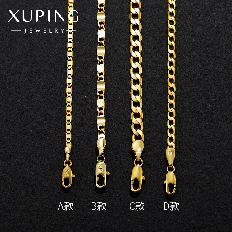 Xuping Jewelry Copper Autumn/Winter Necklaces, Fashionable Cuban Chain Pendant with Chain, European and American Style Gold Necklace, Wholesale Chains