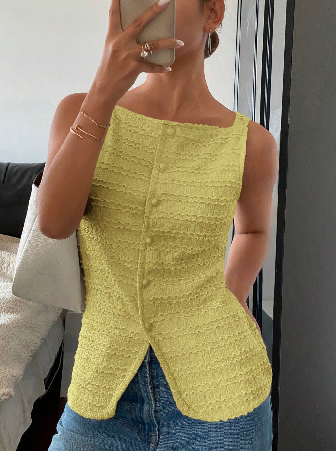 2026 Cross-border Elegant Single-breasted Round Neck Sleeveless Slim Fit Vest for Women (Solid Color)