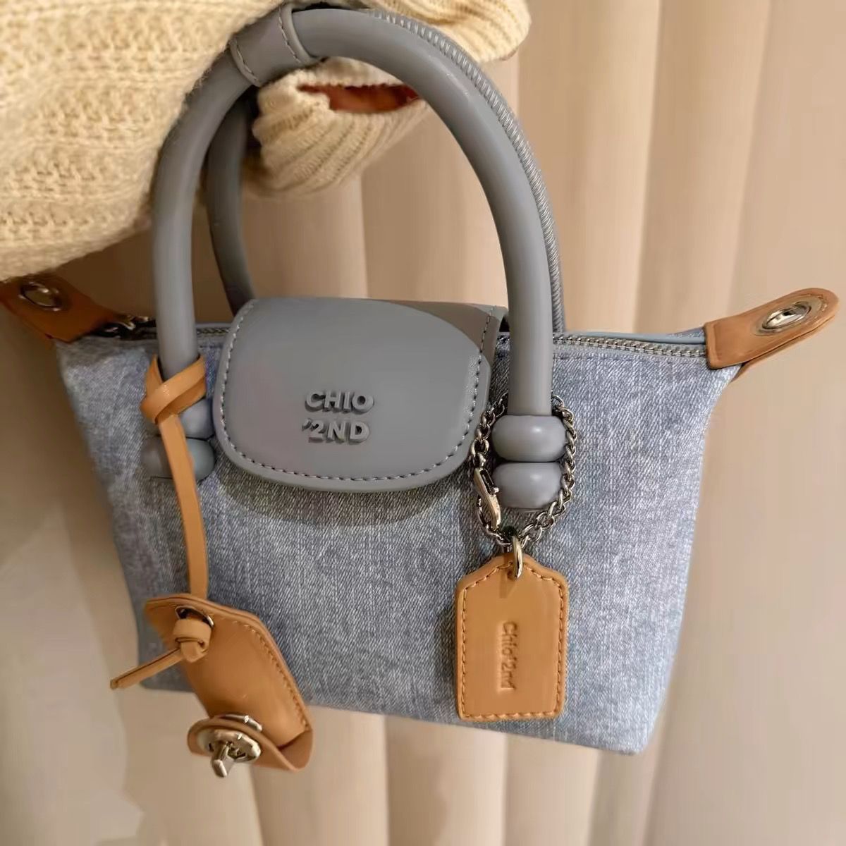 Spring and summer new trendy women's platinum blue denim tote bag women's 2025 new handbag work small tote bag messenger bag