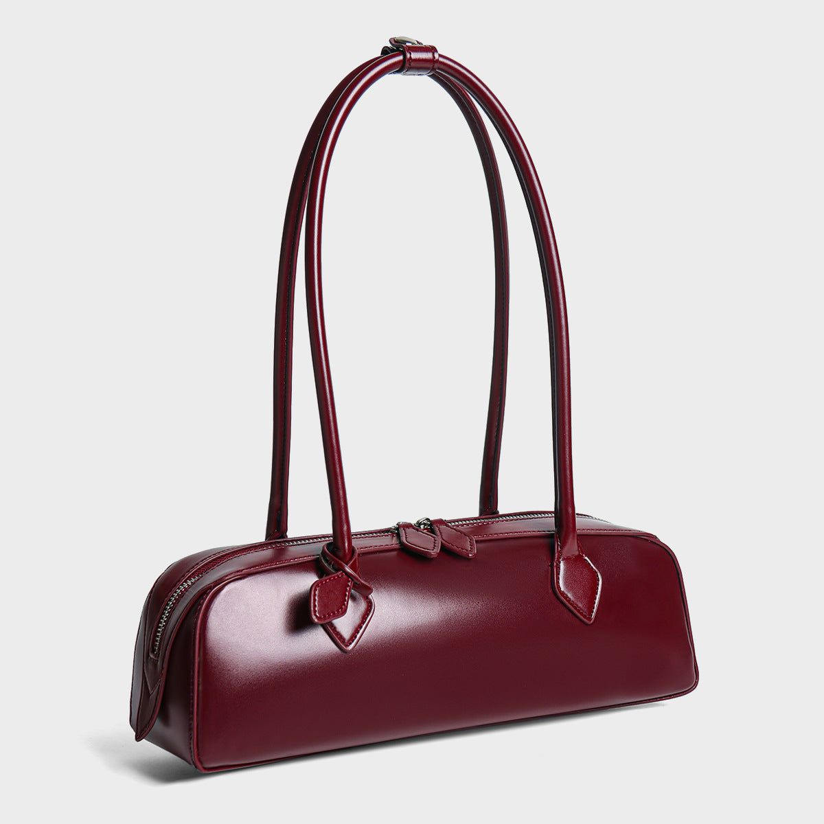 2026 New Korean Style Niche Design Shoulder Bag, Large Capacity Genuine Leather Underarm Bag, Long Red Baguette Bag