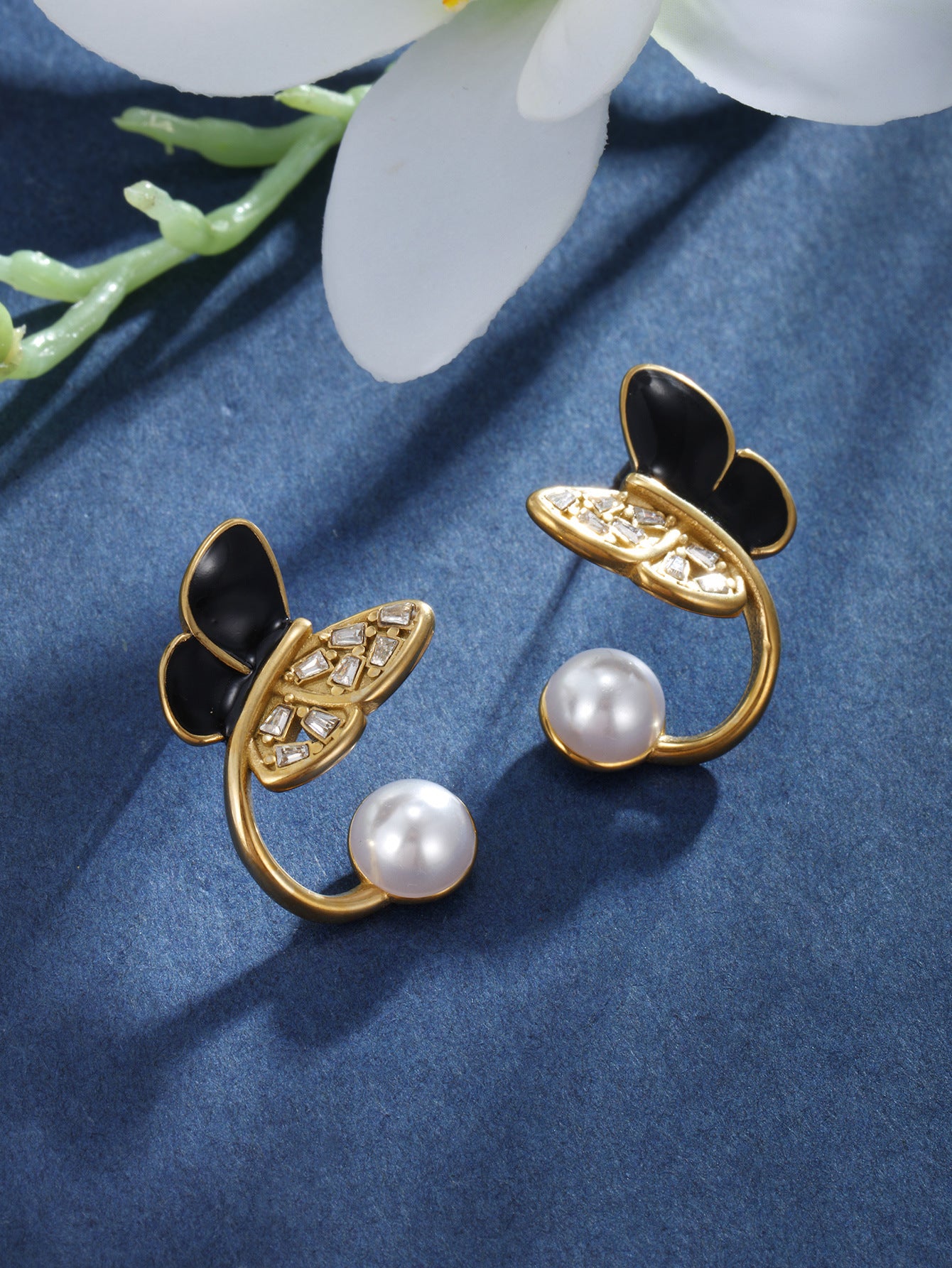Xuping Jewelry Enamel Droplet Butterfly Imitation Pearl Earrings - Korean Style Niche Design Elegant Earrings Wholesale