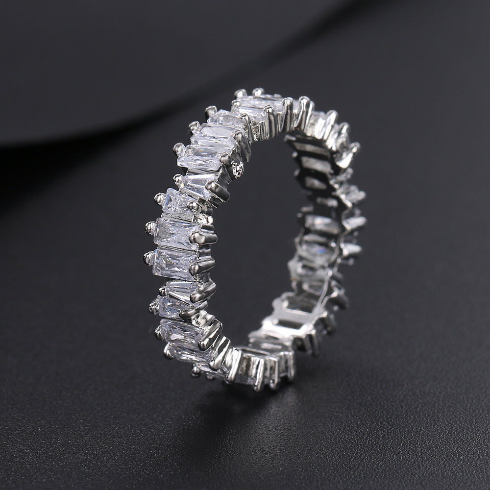Amazon cross-border European and American irregular zircon ring three-color fashion gold-plated flash diamond ring women's accessories