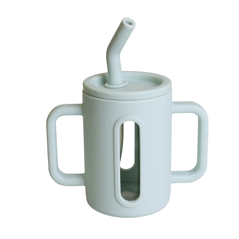 Cross-border Children's Drop-proof Double-layer Silicone Glass Children's Sippy Cup, Baby Food Supplement Water Cup, Silicone Straw Snack Cup