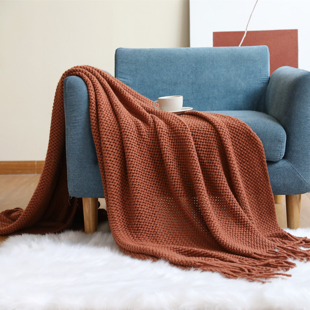 Nordic Style Sofa Blanket Cover Blanket, Knitted Blanket, Shawl Blanket, Solid Color Blanket, Bed Towel, Yarn Sofa Towel