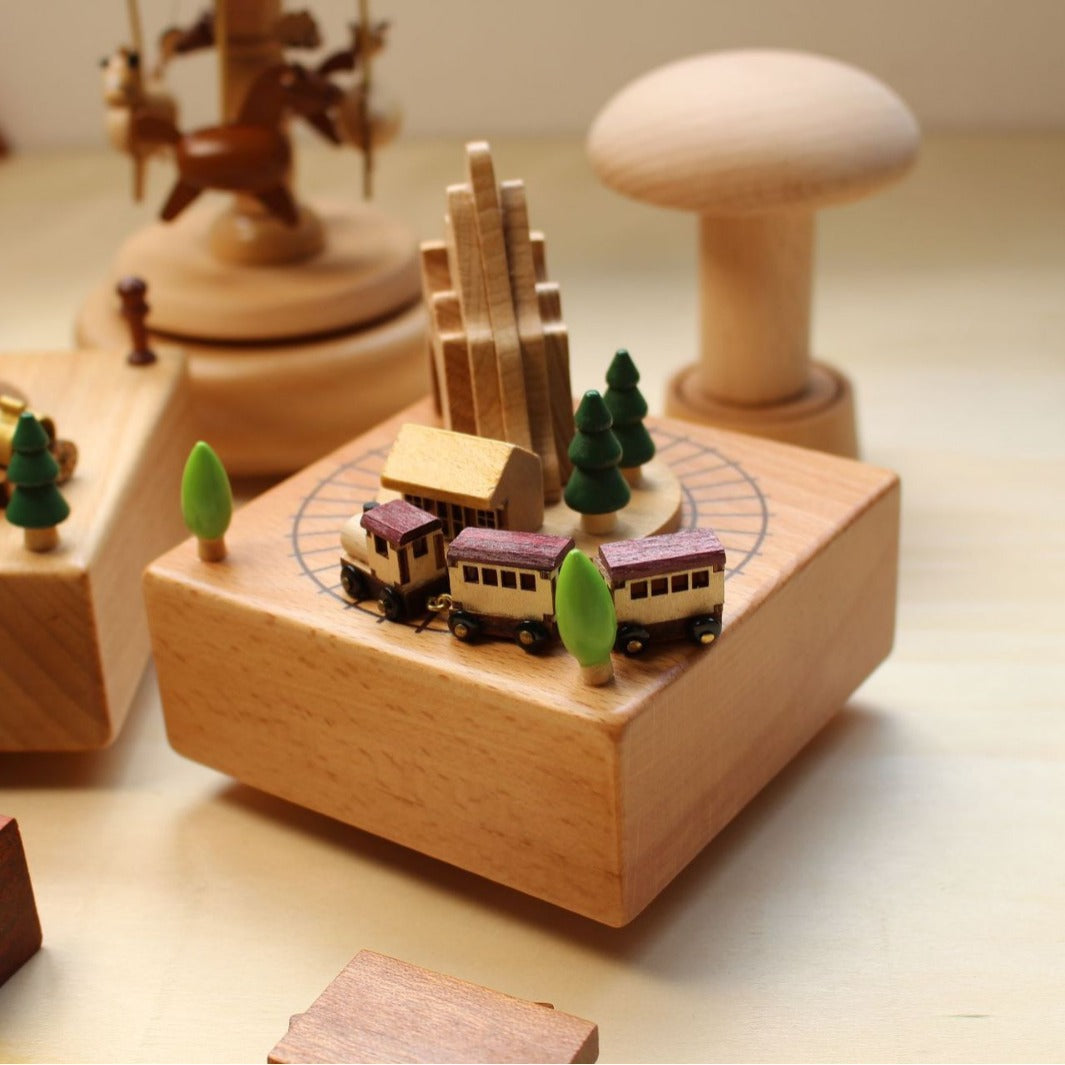 Wooden Creative Music Box Carousel Wooden Train Home Decoration Crafts Birthday Gift