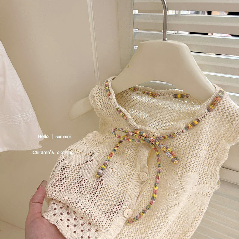 Sweet Little Si Children's Clothing Girls' Hollow-out Cool Knitted Vest 2026 Summer New Children's Thin Knitted Top